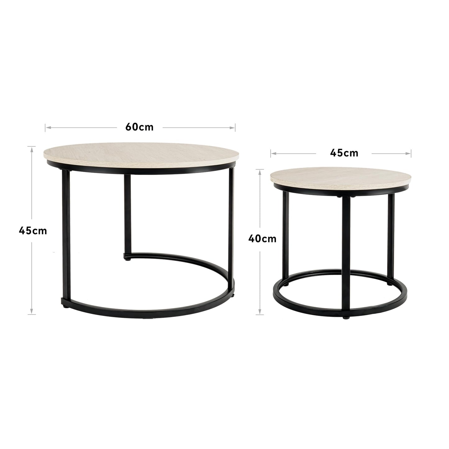 Hawthyhome Coffee Tables, Round Nesting Tables Tet of 2, Modern Side Tables with Metal Frame, Industrial Stacking End Tables for Living Room Bedroom Office, 60 * 60 * 45cm, Brown