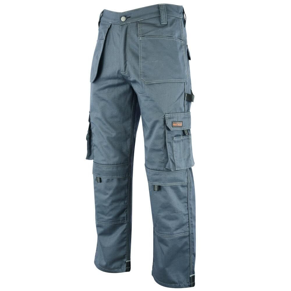 WrightFits Men Pro-11 Work Trousers Black - Heavy Duty Safety Combat Cargo Pant - Multi Pockets & Knee Pad Pockets - Triple Stitched -Durable Work wear (28W-48W)