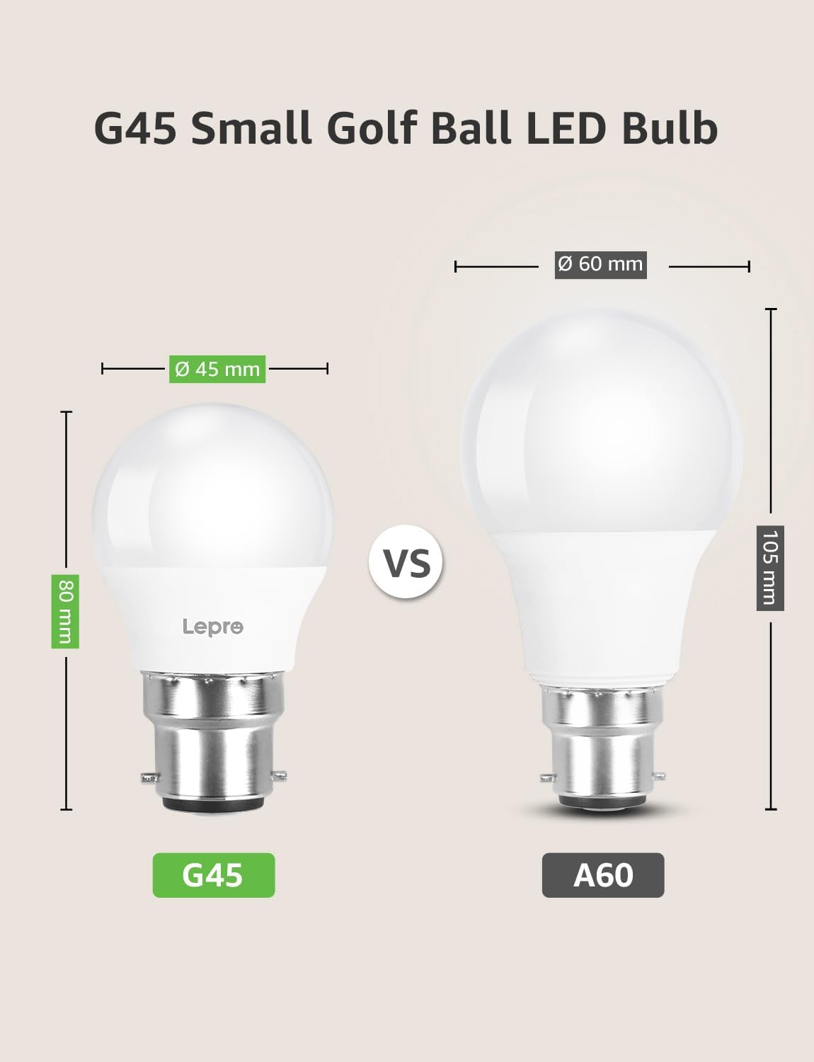 Lepro G45 Bayonet Light Bulb, 4.9W=40W, Warm White 2700K, 470lm, Pack of 6