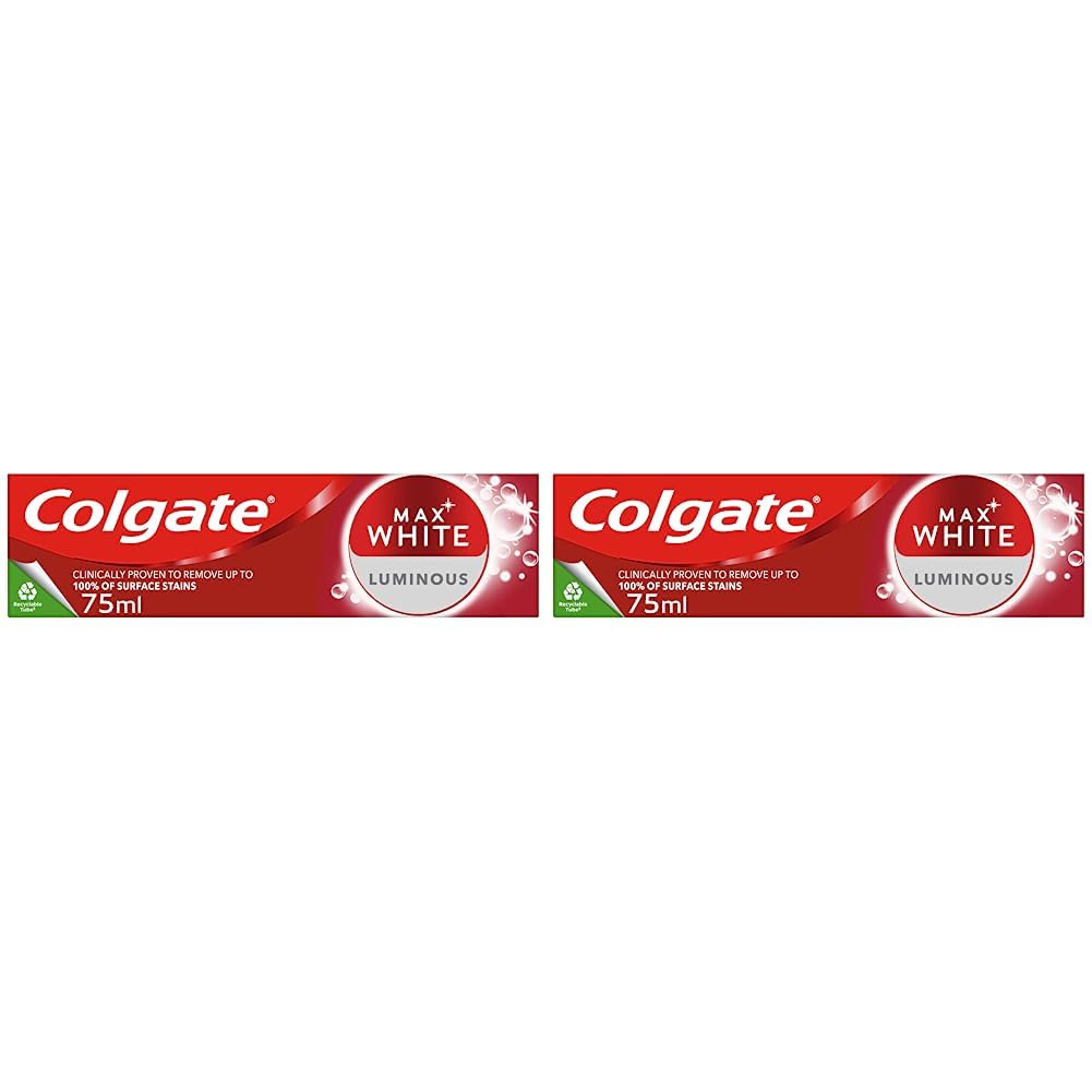 Colgate Max White Purple Reveal Teeth Whitening Toothpaste - Clinically Proven to Remove up to 100% of Surface Stains** - Fluoride Toothpaste - Colgate Multipack - 4 X 75ml