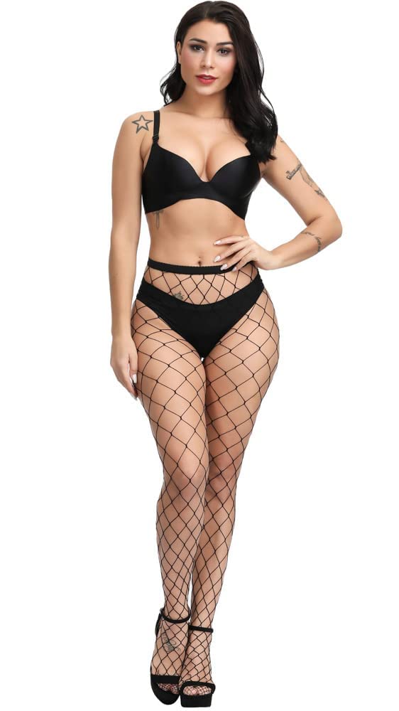 E-Laurels Womens Fishnet Tights Stockings Black Pantyhose Fish Net Plus Size