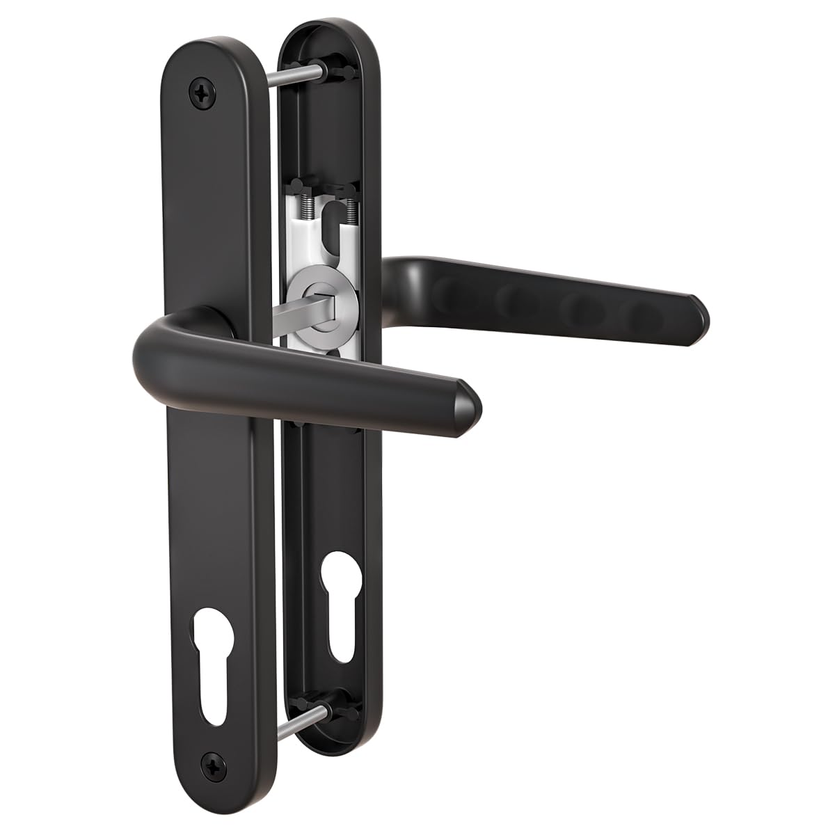Bwintech 1 Set Black UPVC Door Handle Set, 92mm Backset,122mm Screw Hole Distance, 210mm Plate Length Front Door Handles for UPVC Door