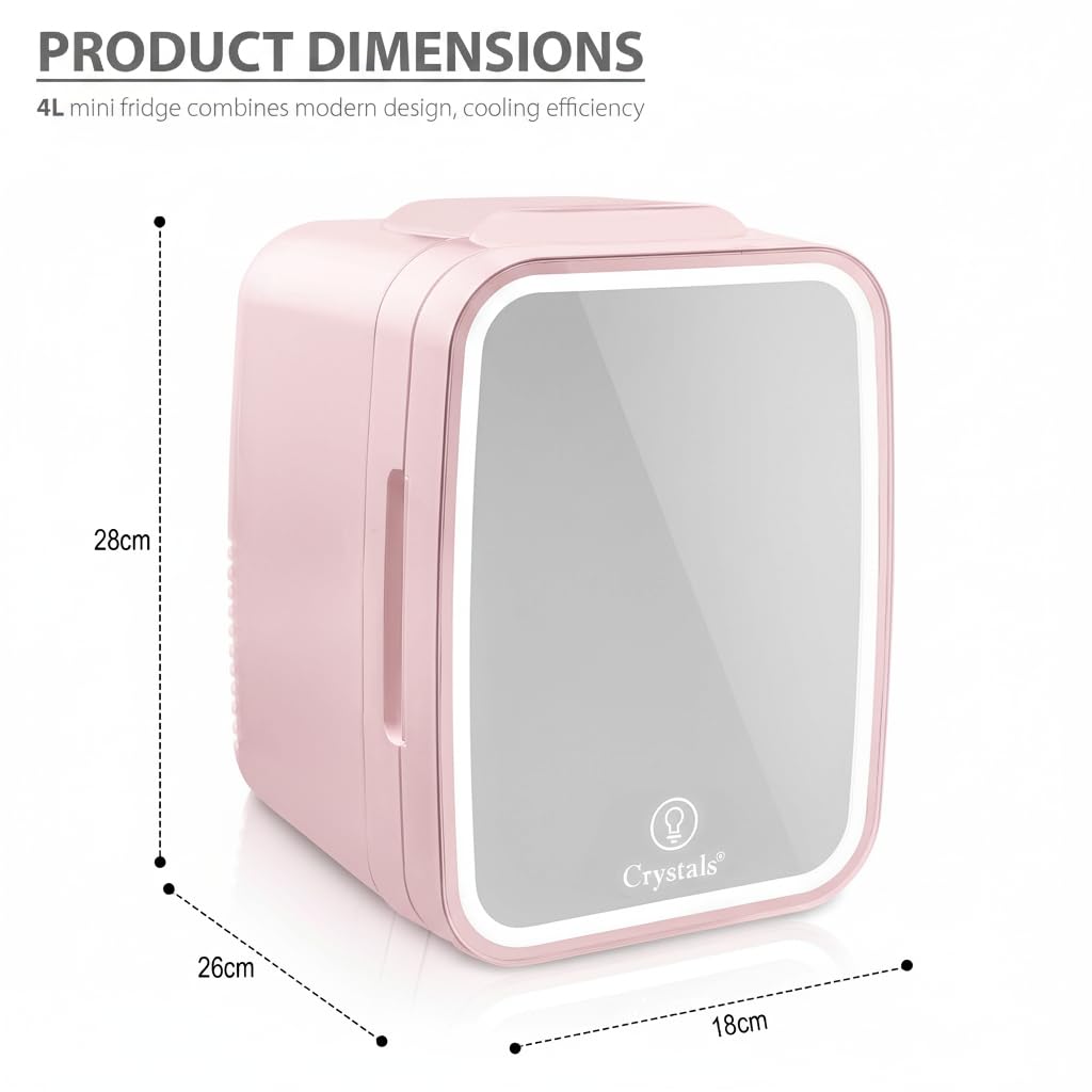 Crystals 4/10/15L Litre Mini Fridge, Table Top Small Fridge Cooler & Warmer for Car Bedrooms Desk Office, 12V DC - 220 AC, Mini Fridge for Bedrooms – Energy Efficient (Black, 4L Litre)
