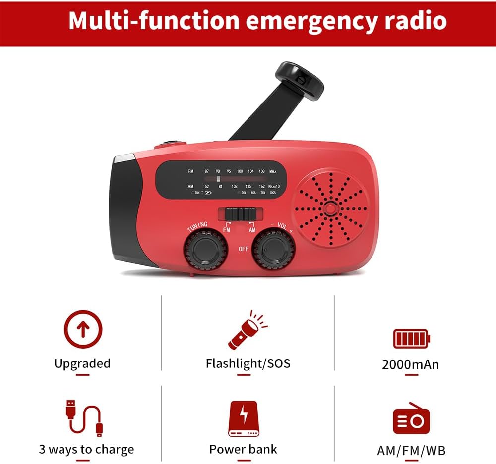Wind Up Radio, Solar Emergency Radio, Portable Hand Crank Radio Torch