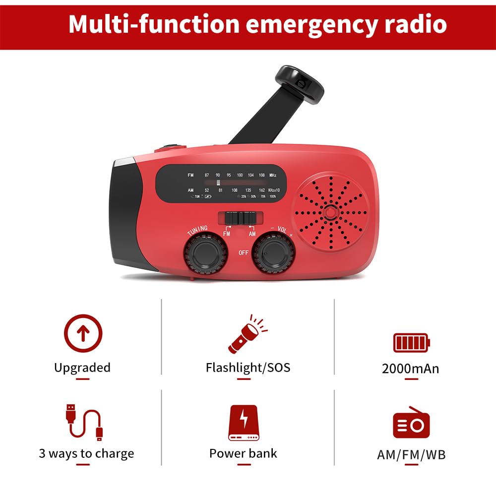 Wind Up Radio, Solar Emergency Radio, Portable Hand Crank Radio Torch