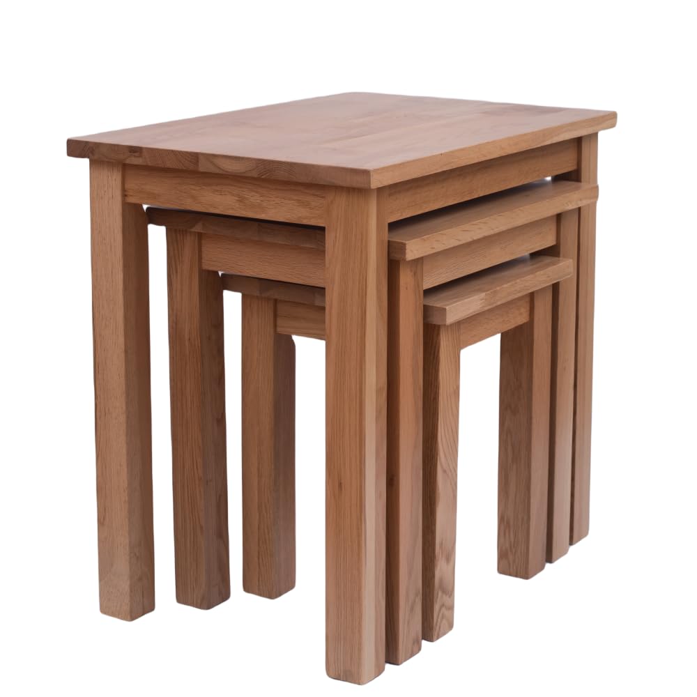 Oak 3 Nest of Tables, Solid Wooden Nesting Tables, Wooden Table Lamp, Plant Table, Multifunctional Nested Coffee Table, Side Tables for Living Room