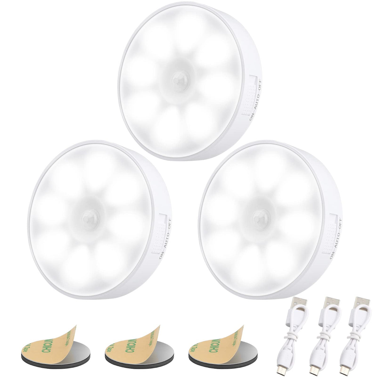 Motion Sensor Lights Indoor, 3 Pack Night Light, Warm Yellow