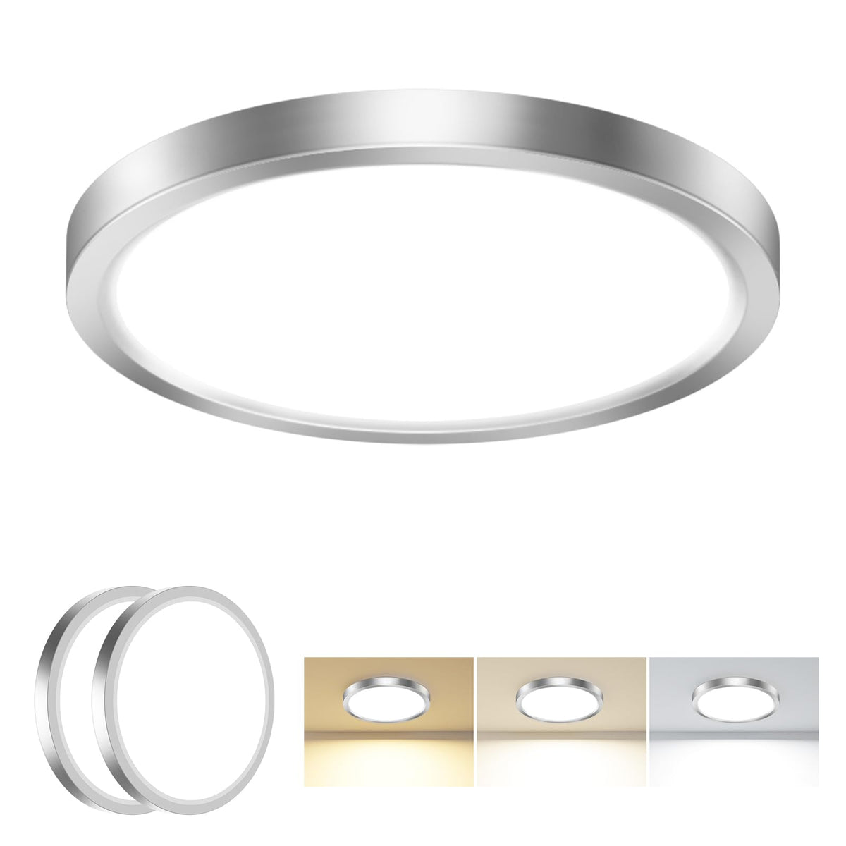 slochi Bathroom Light, 3000K/4000K/6500K 3 Color Temperature, Waterproof, Round, Modern, Flush Ceiling Light for Bathroom, Kitchen, Bedroom, Hallway and MoreØ18CM(Gold)