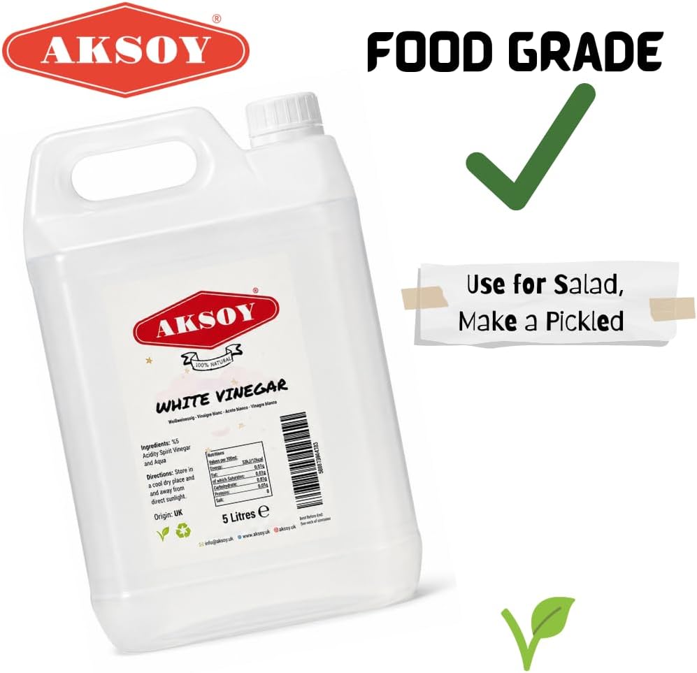 Aksoy Distilled White Spirit Vinegar 5L | Ideal for Cleaning, Pickling, Marinating, Cooking & Natural Weed Control – Multi-Purpose, Descaling & Odour Removal