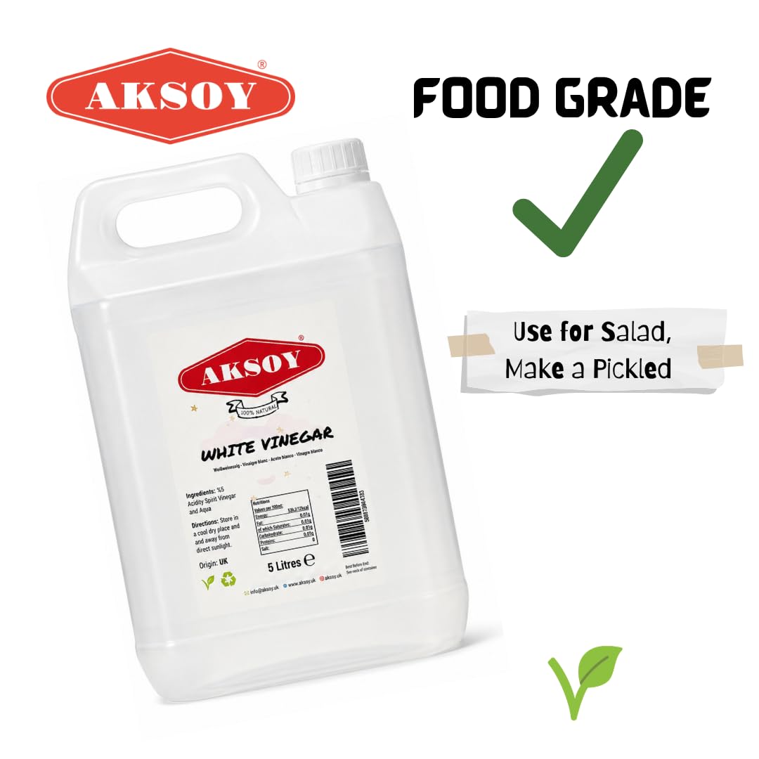 Aksoy Distilled White Spirit Vinegar 5L | Ideal for Cleaning, Pickling, Marinating, Cooking & Natural Weed Control – Multi-Purpose, Descaling & Odour Removal