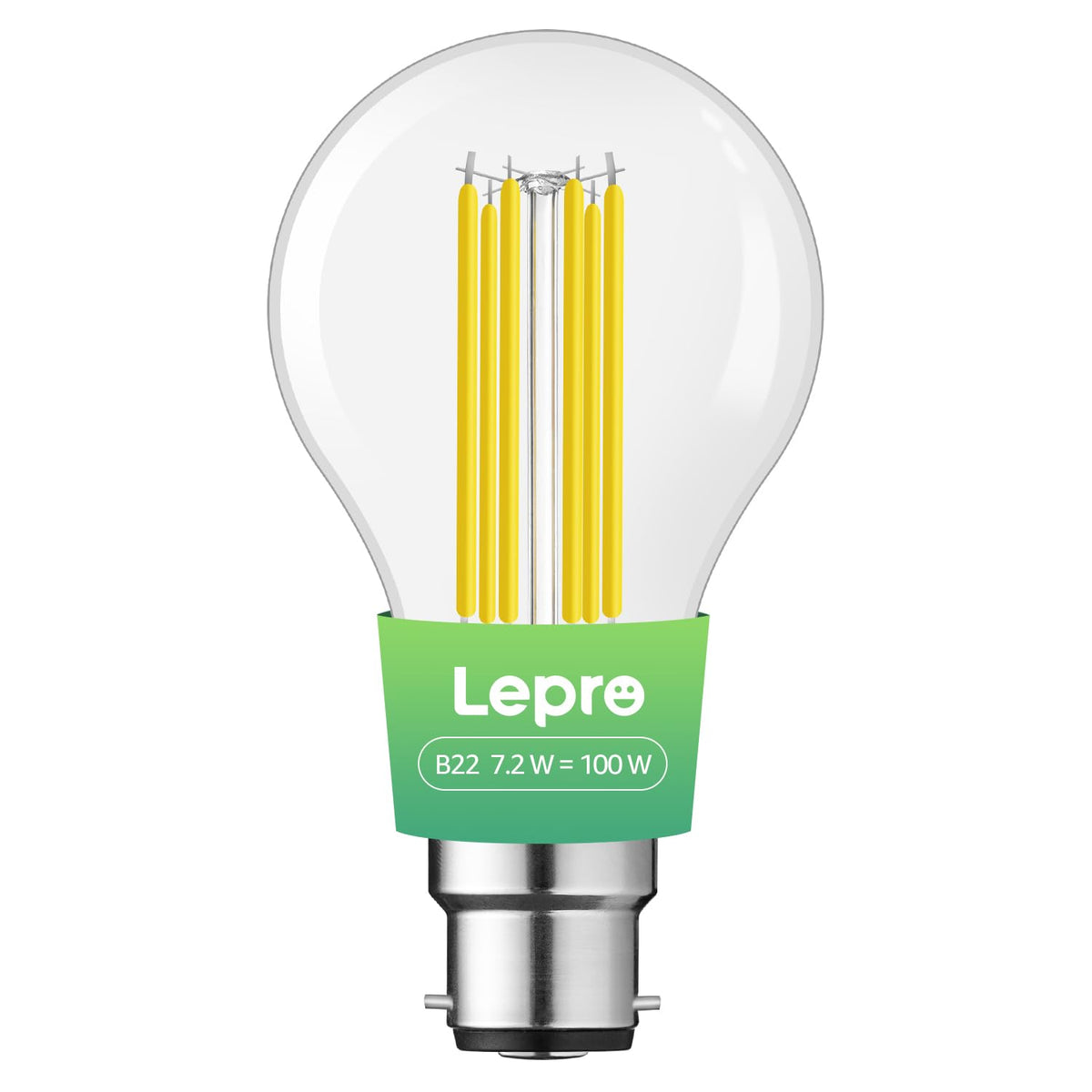 Lepro 1520lm Bayonet Light Bulb A-Rated, 7.2W = 100W, Warm White, Pack of 4