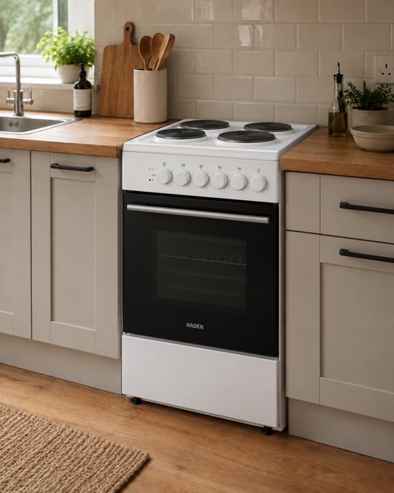 Haden Double Oven 50cm Electric Cooker 4 Zone Ceramic Hob White