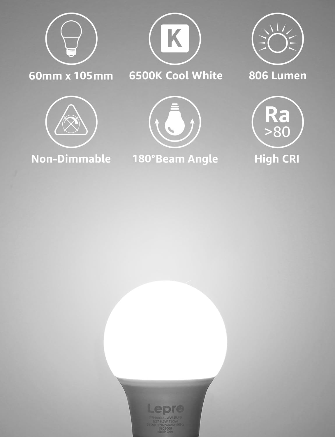 Lepro Bayonet Light Bulb, 8.5W=60W, 806LM Cool White 6500K, Pack of 6