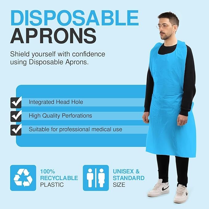 Disposable Aprons Blue Flat Pack of 500 Waterproof Plastic for Catering