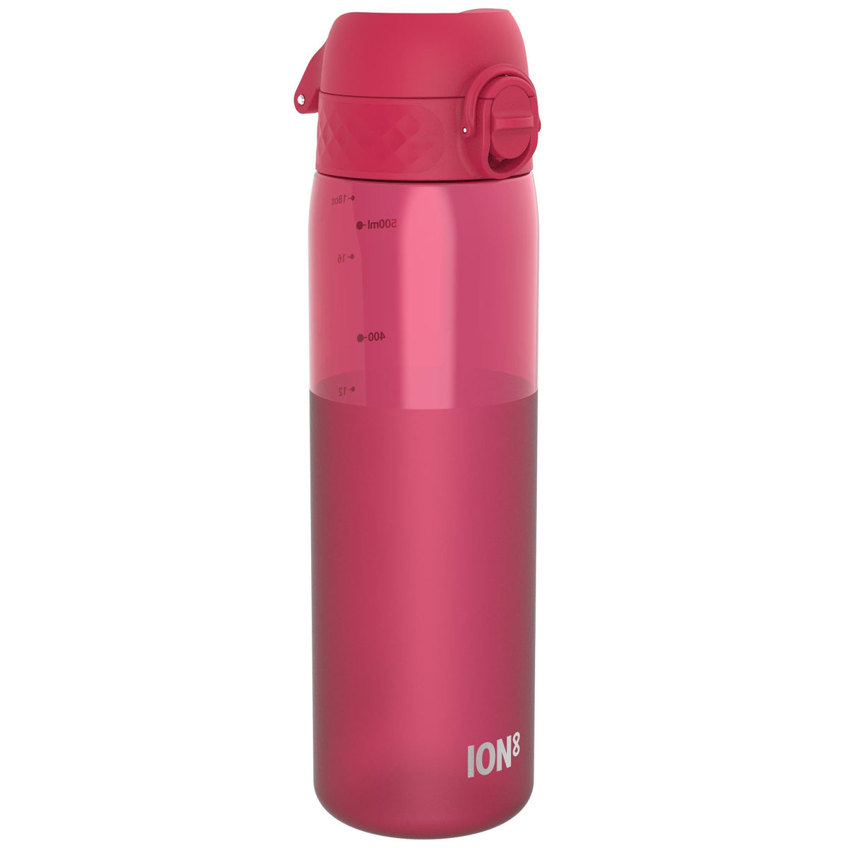 Ion8 Water Bottle, 500 ml/18 oz, Leak Proof, Easy to Open, Secure Lock, Dishwasher Safe, Hygienic Flip Cover, Carry Handle, Fits Cup Holders, Easy Clean, Hot Pink