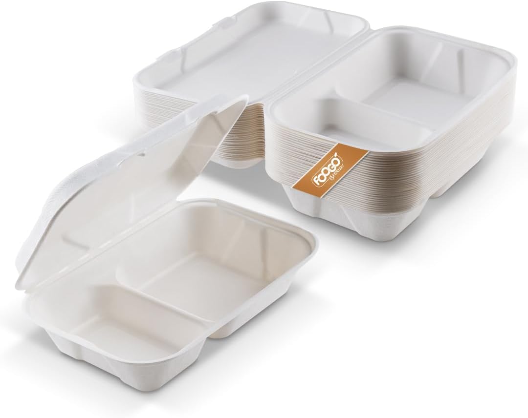 FOOGO Green 50pcs Clamshell Takeaway Boxes, 9x6 inch, 30oz / 900ml