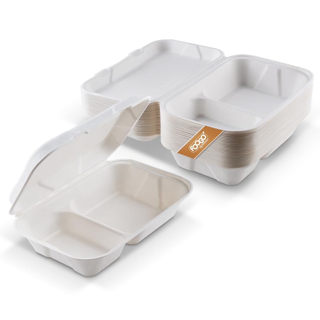 FOOGO Green 50pcs Clamshell Takeaway Boxes, 9x6 inch, 30oz / 900ml