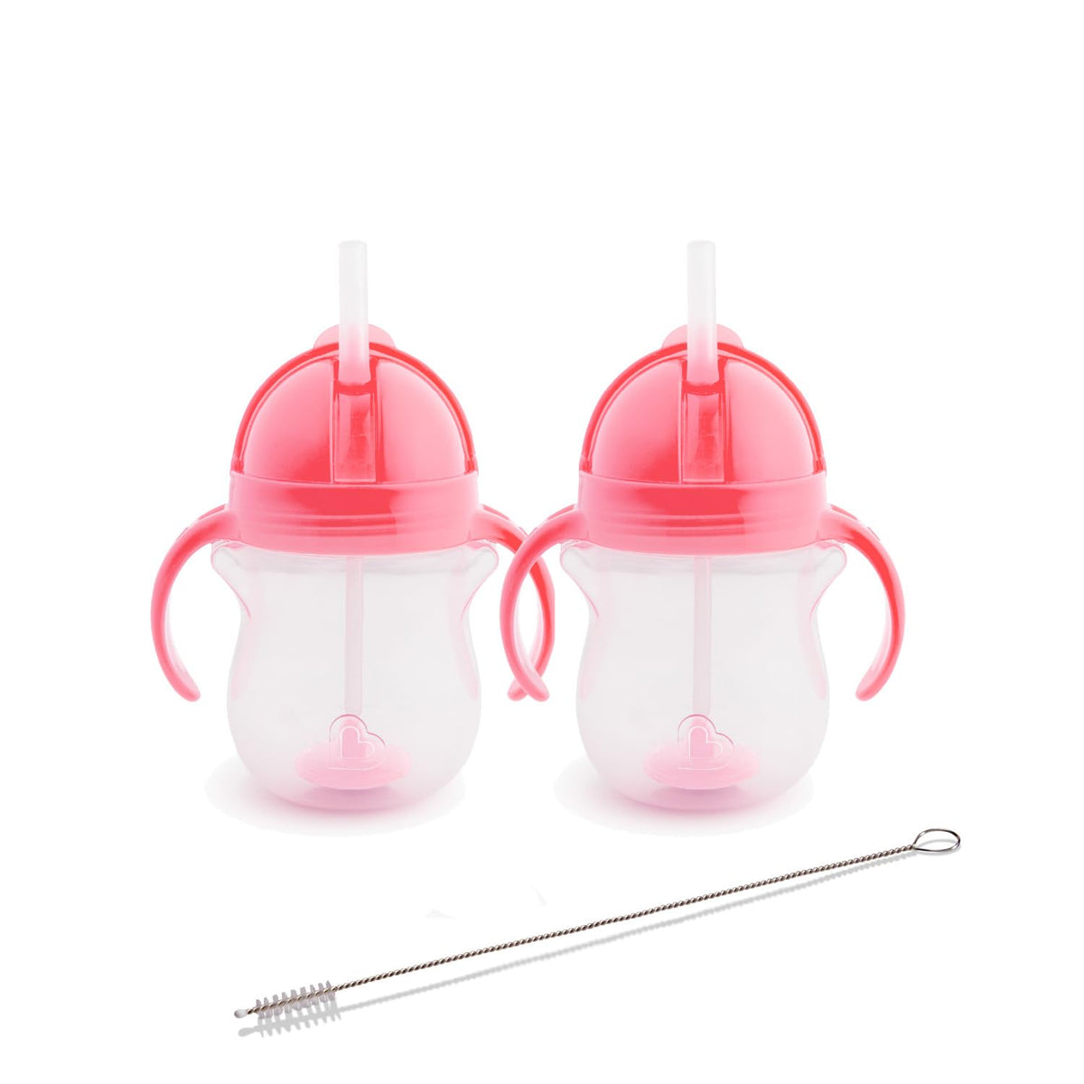 Munchkin Click Lock Tip & Sip Straw Cup Set| Baby & Toddler Sippy Cups with Straw| BPA Free Non Spill Cup| Dishwasher Safe Baby Straw Cup| Weighted Straw Childrens Cups| 7oz/207ml| 2 Pack| Pink/Purple