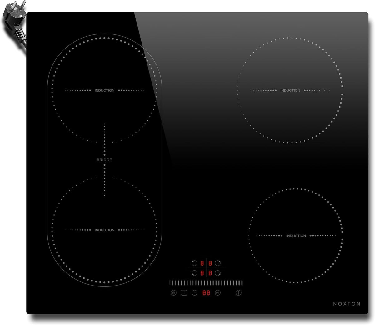 Noxton Plug in Induction Hob, 4 Zones Electric Hob 60cm, Touch Control with Child Safety Lock,UP to 99 Min Timer Black Crystal Glass