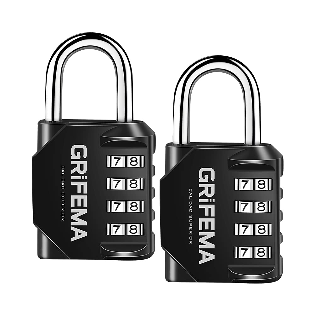 GRIFEMA Combination Padlocks with 4 Digit Code, Locker Padlock Outdoor Heavy Duty Weatherproof for School Gym Locker cabinet, Garage, Gate, Shed GA1001-1 (1 PACK), Black