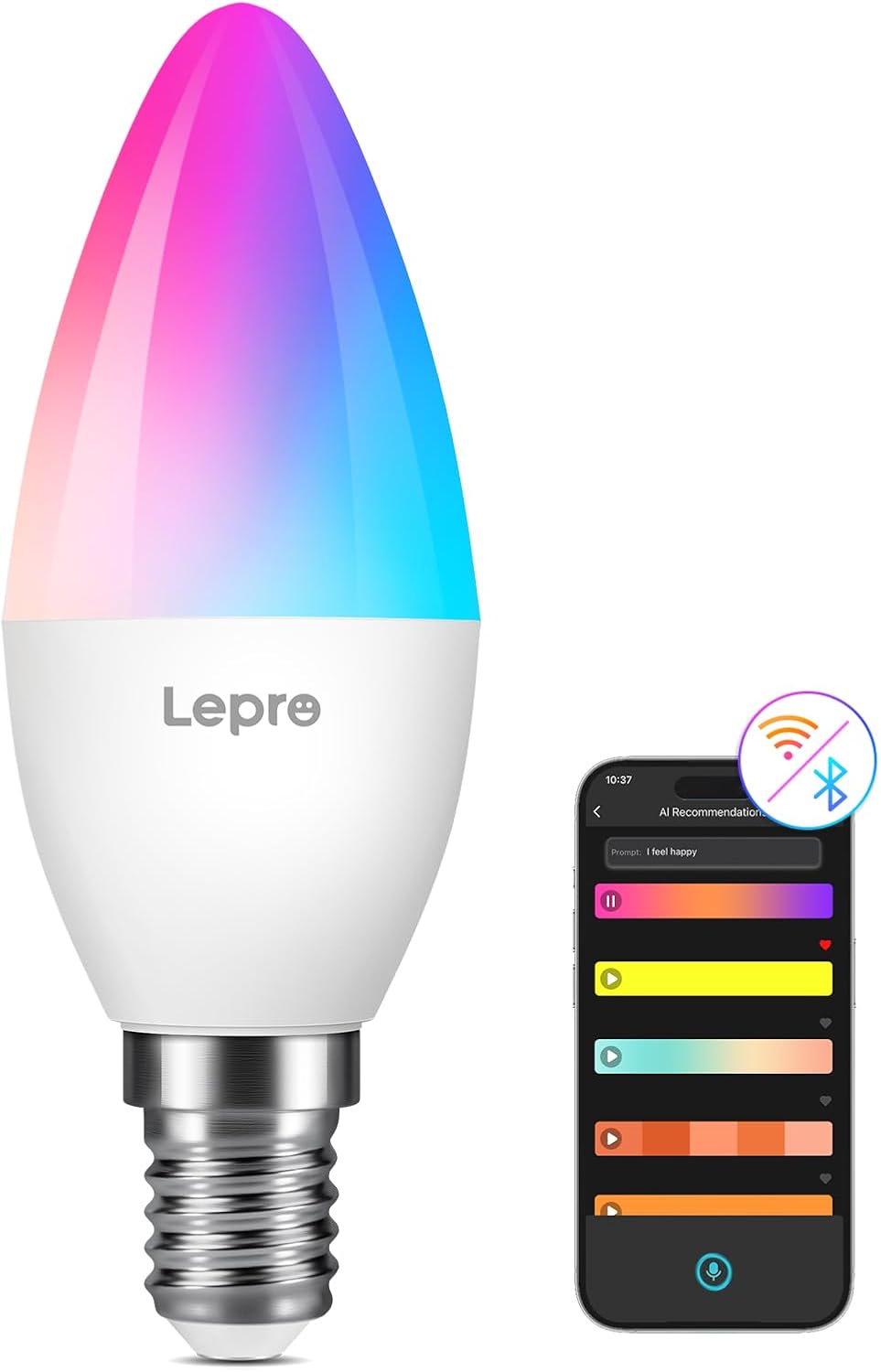 Lepro AI Smart Bulb E14, Colour Changing, Dimmable, Works with Alexa/Google