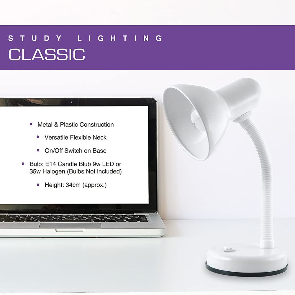 HOMELIFE 35w 'Classic' Flexi Desk Lamp with Versatile Flexible Neck - Integral On/Off Switch - Approx. 34cm Height - L958BK - Onyx Black