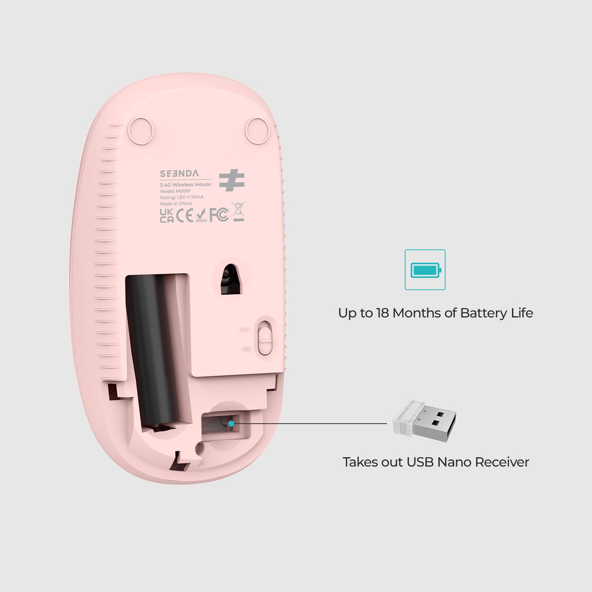 Seenda Wireless Mouse, Silent with 2.4G USB Receiver, Black