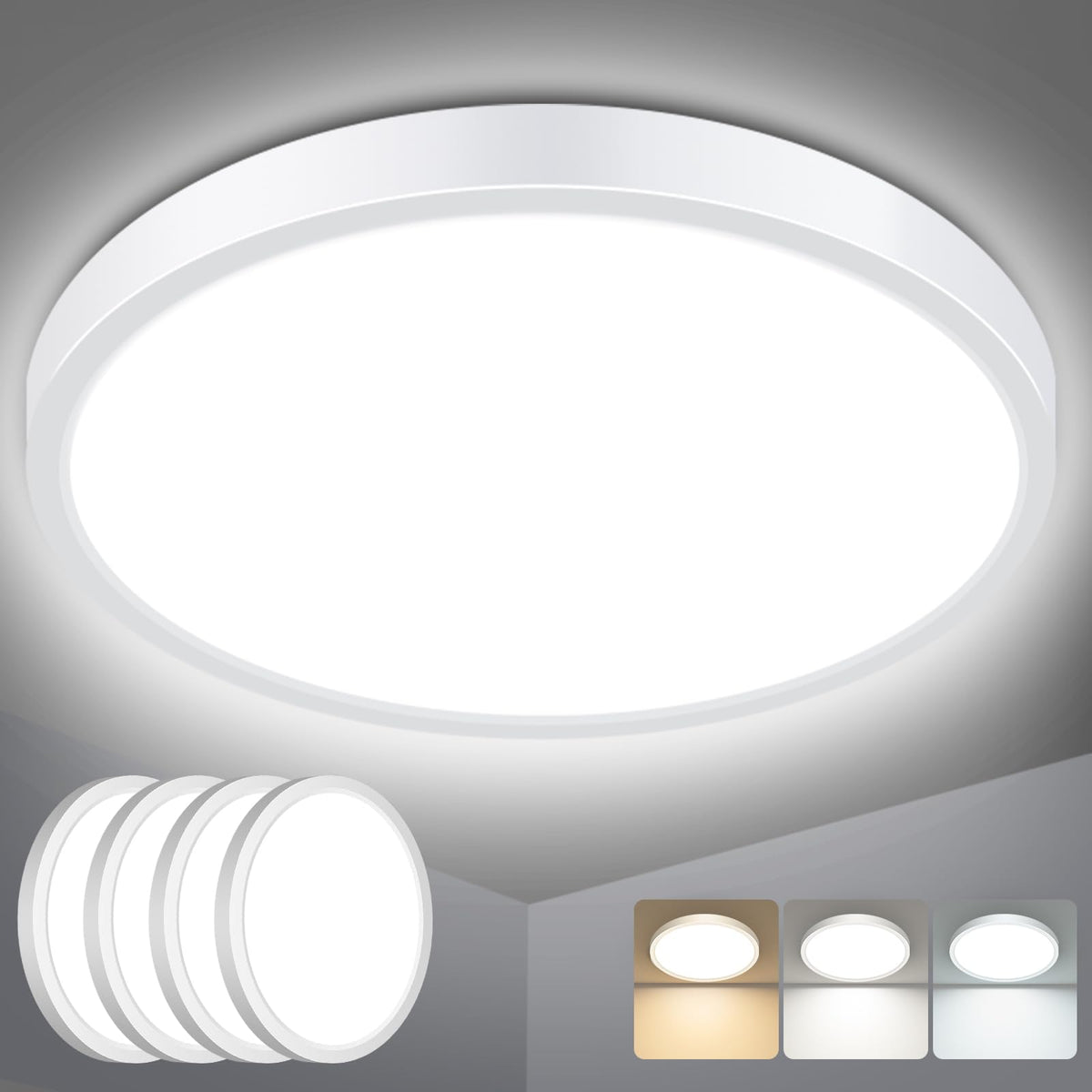 slochi Bathroom Light, 3000K/4000K/6500K 3 Color Temperature, Waterproof, Round, Modern, Flush Ceiling Light for Bathroom, Kitchen, Bedroom, Hallway and MoreØ18CM(Gold)