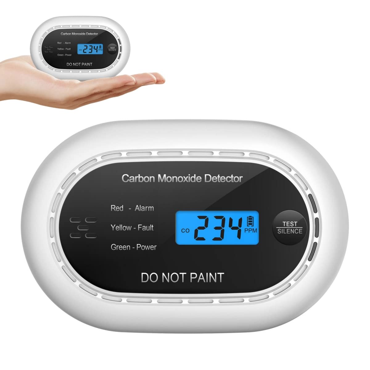 XINDUM Carbon Monoxide Detector 10-Year Battery LCD Display CE Black 2Pack