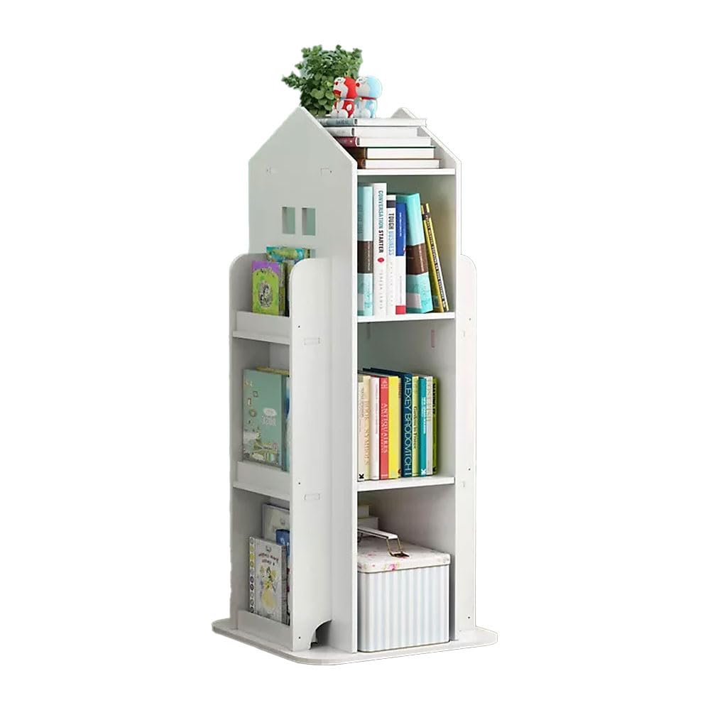 Neo House Shaped 360° Rotating Kids' Children's Freestanding Bookshelf Bookcase 10 Shelf Shelve Space‑Saving Design (White)