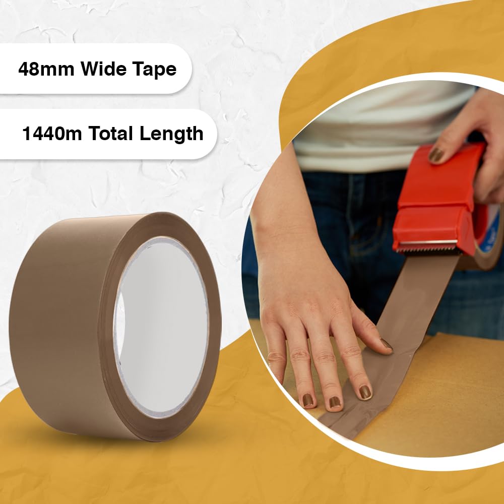 ARVO Brown Packing Tape 1 Roll with Low Noise (48mm x 60m) - Durable Parcel Tape for Packing Boxes, Secure Packaging for Moving House