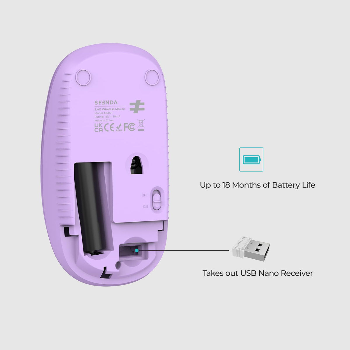 Seenda Wireless Mouse, Silent with 2.4G USB Receiver, Black