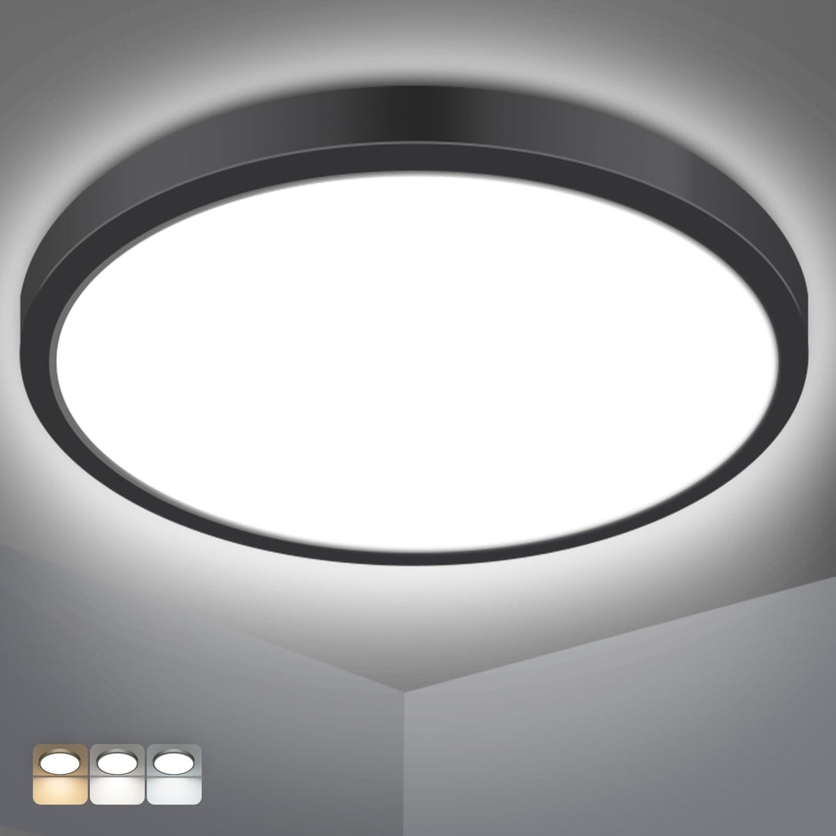 slochi Bathroom Light, 3000K/4000K/6500K 3 Color Temperature, Waterproof, Round, Modern, Flush Ceiling Light for Bathroom, Kitchen, Bedroom, Hallway and MoreØ18CM(Gold)
