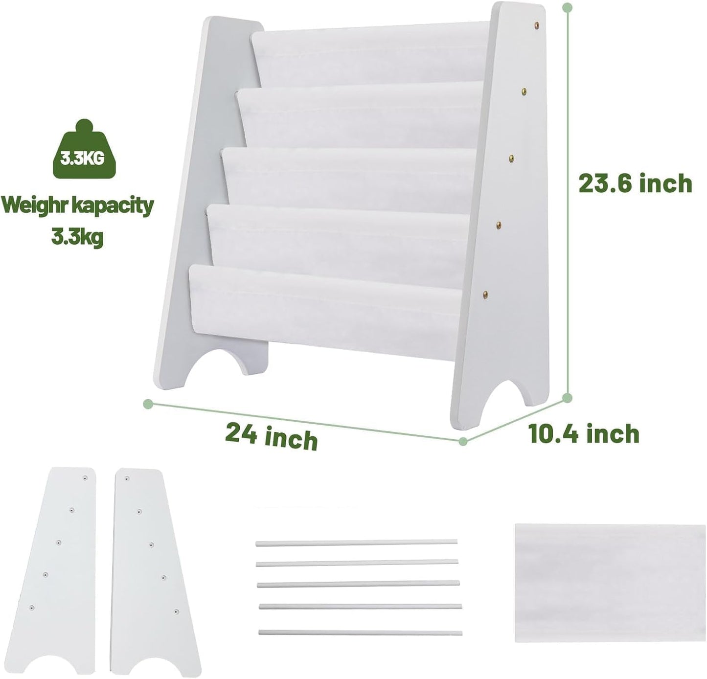 CROWNSHOP Kids Bookshelf 4 Layers Wooden Book Shelf Room Display Rack Kids Bookcas with Soft Canvas Suitable for Kids Room and Nursery White 61 * 60 * 26.5 CM