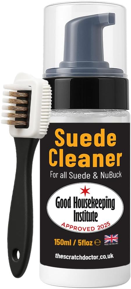 The Leather Clinic Suede & Nubuck Cleaner Foam 150ml for Shoes, Boots, Sandals, Trainers | Clean & Protect Dirt & Stains | Includes 3 Sided Suede Brush & Cleaning Cloth