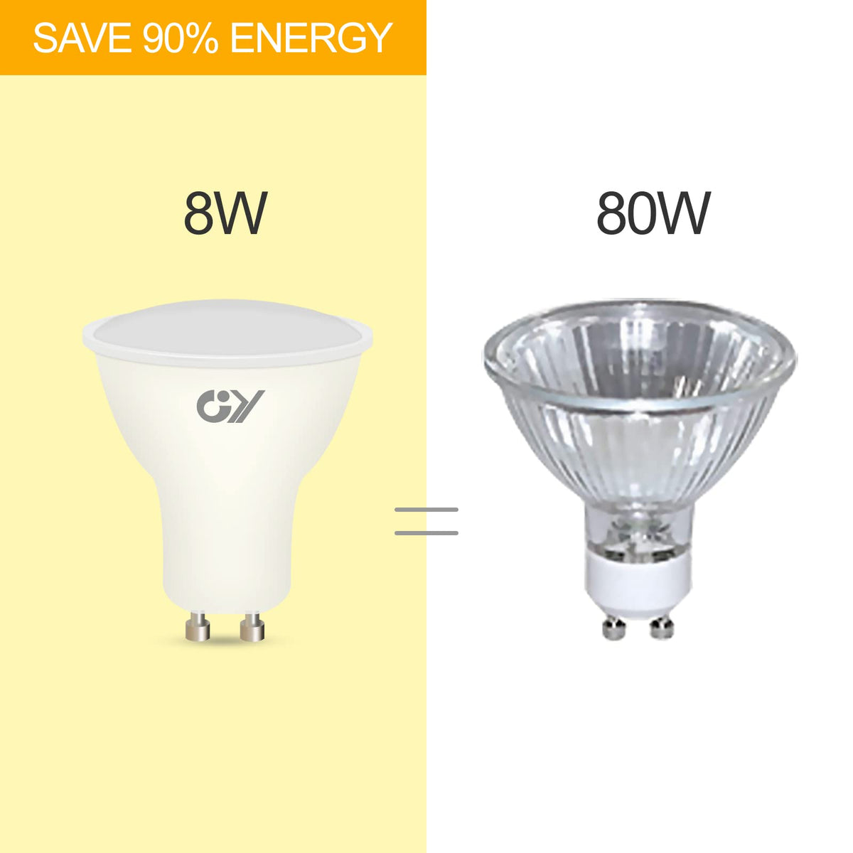 GY GU10 LED Bulbs Warm White 2700K,8W 800lm Energy Saving Light Bulbs,Equivalent to 80W 120° Wide Beam for Ceiling Non-dimmable,Pack of 12