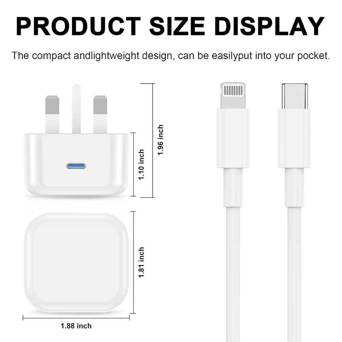 iPad Charger,2Pack USB C to Lightning Fast Charging Cable and Plug 25W Charge for New Apple i Pad Pro 9.7 10.5 12.9 inch 2nd Generation/Air 3rd/Mini 4 5th Gen/Pad 5th 6th 7th 8th 9th 2021/iPhone 14 13
