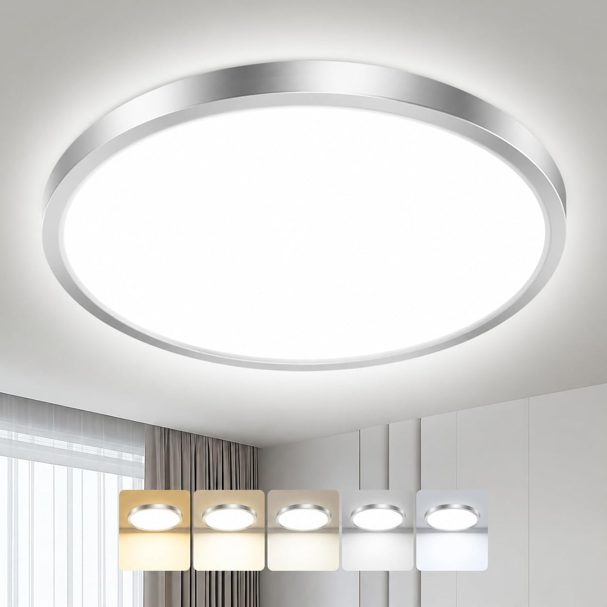 hepside 2 Pack Bathroom Ceiling Light 30cm, 3000K/3500K/4000K/5000K/6500K 5CCT LED Ceiling Lights, 24W, Modern, Waterproof, Round Flush Mount for Bathroom, Kitchen, Bedroom, Hallway