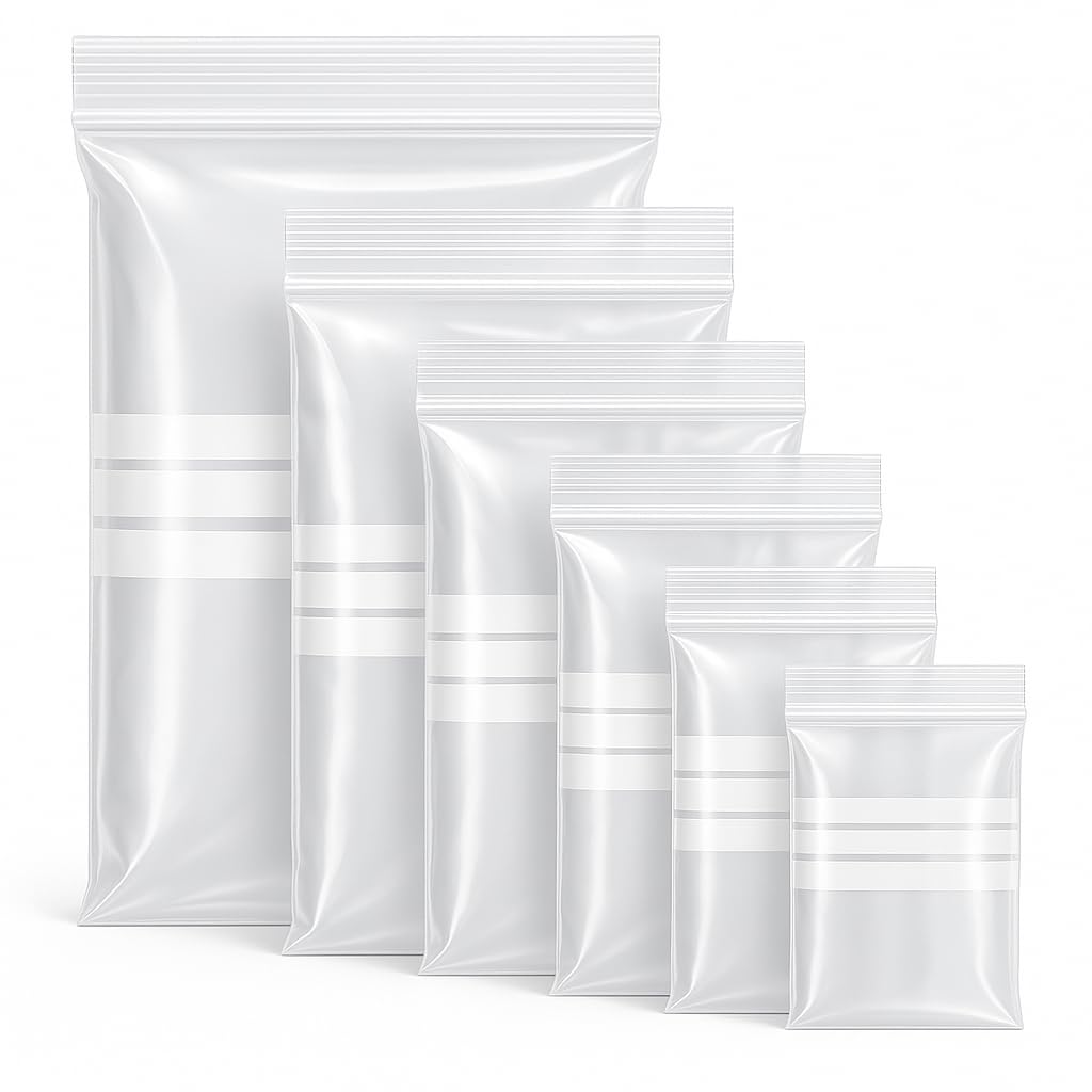Grip Seal Bags with Write On Panel - 3" x 7.5" Clear Resealable Plastic Bags for Storage & Packaging (100 Pack) - Sabco