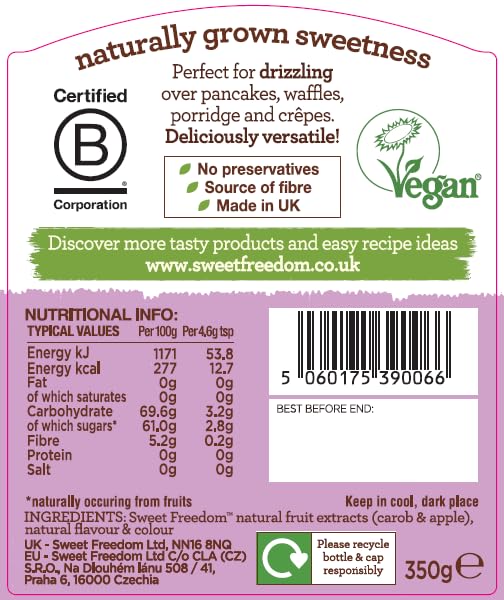Sweet Freedom Raspberry Syrup 350 g (Pack of 1)