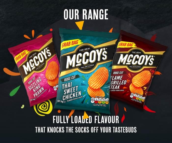 McCoy's Sizzling King Prawn Multipack Crisps 6 Pack (Multipack BOX of 20) - Fully loaded with flavour, iconic ridged crisp, unmistakable crunch