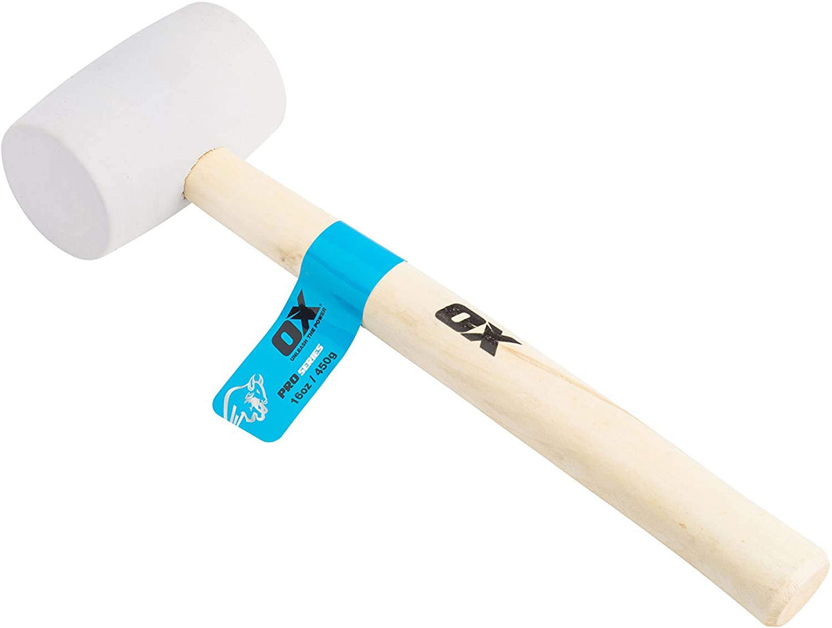 OX Trade Black Rubber Mallet 16oz / 450g, Non-Marking Hammer, Wooden Handle