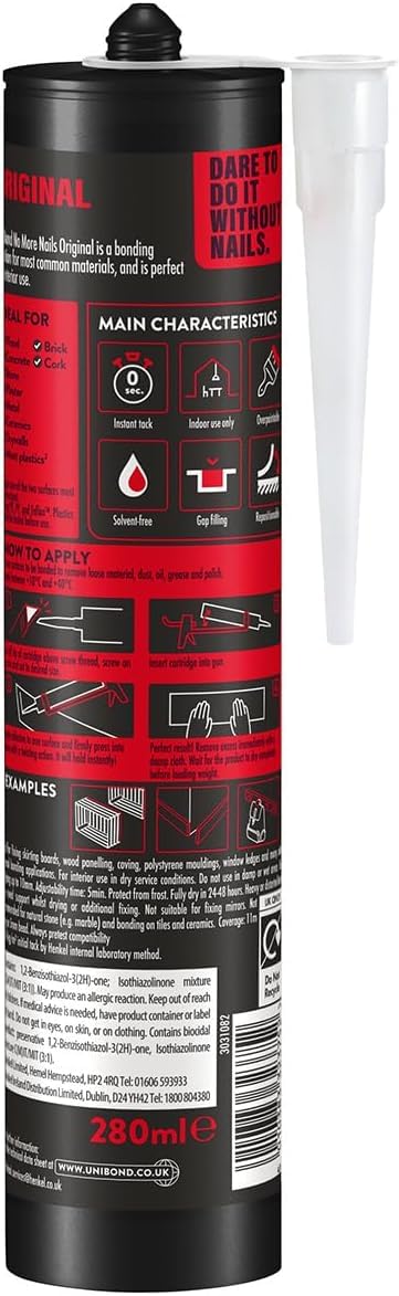 UniBond No More Nails Original, Construction Adhesive, White, 1 x 280 g