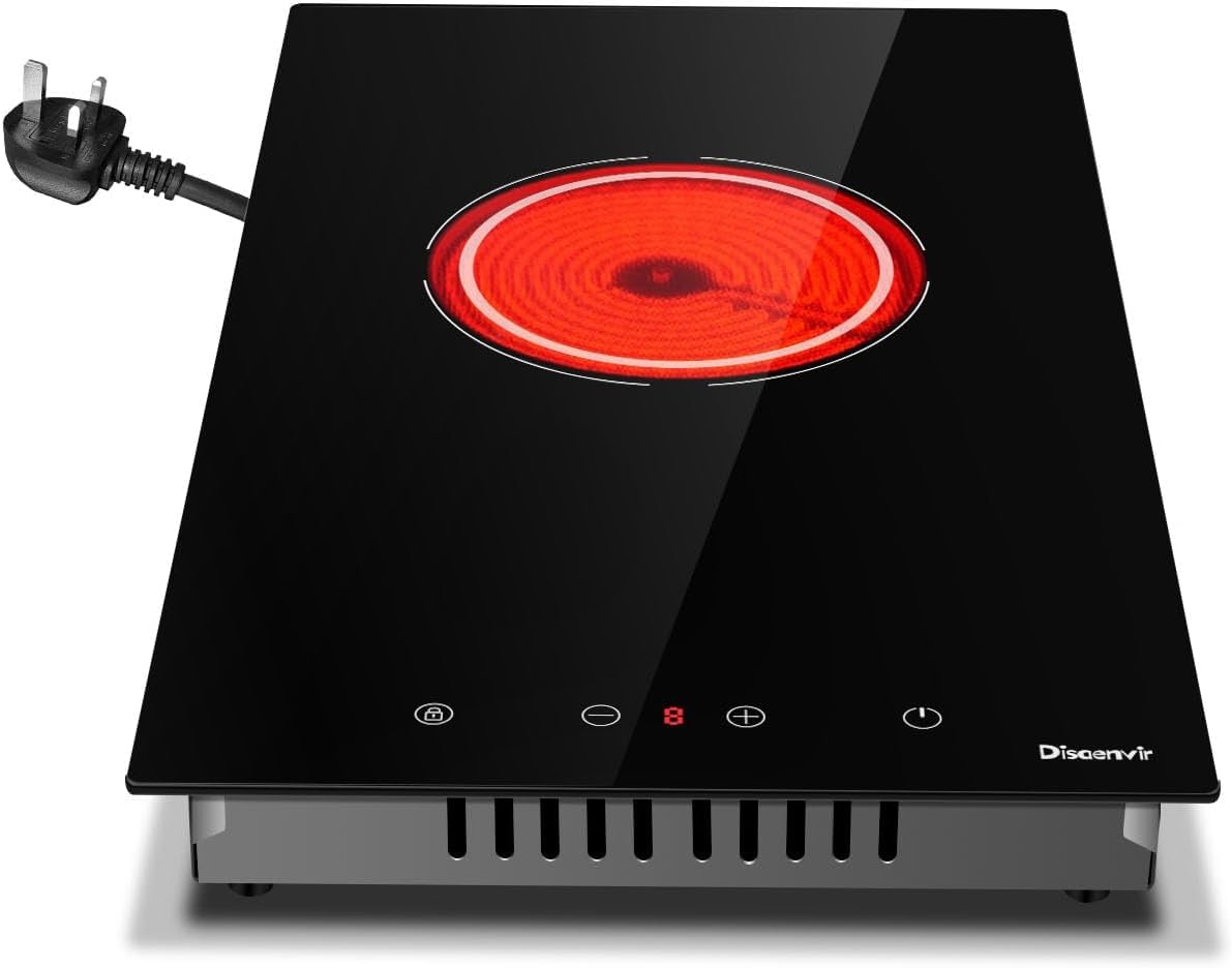 Double Ceramic Hob with Handle, Plug in 2 Ring Electric Hob