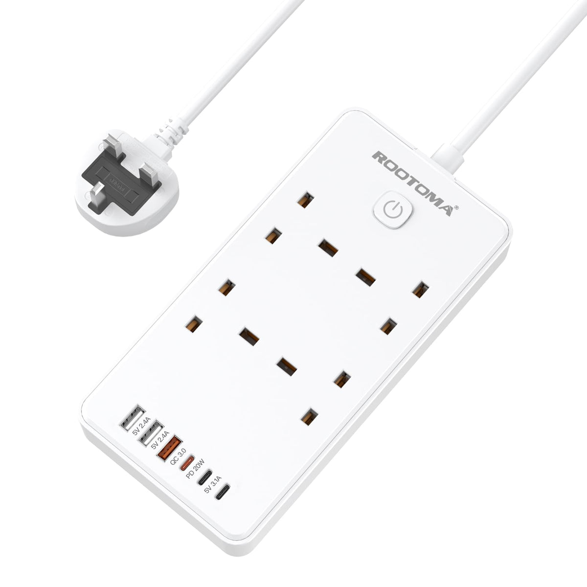 Extension Lead with 6 USB Slots (3 USB C), 4 Way Surge Protected, 3M