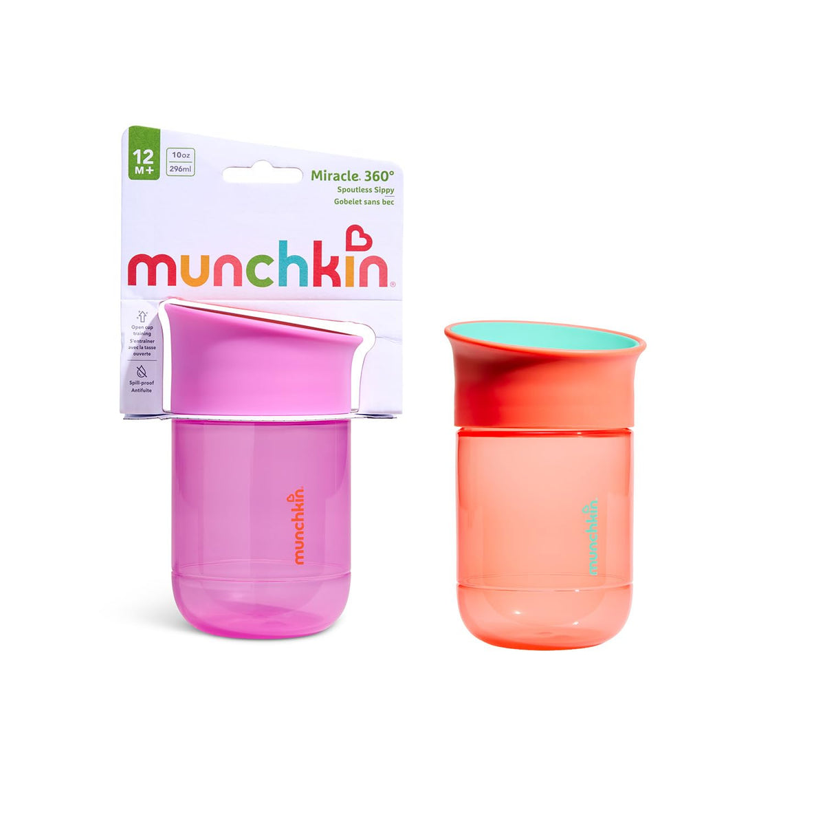 Munchkin Miracle 360 Baby Cup |2-Pack | 6m+ | 207ml | Purple/Coral