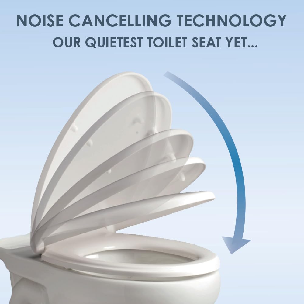 AQUALONA® Premium Thermoplastic Toilet Seat Soft Close Hardwearing Seat with Two Button Hinge Release D Shaped Easy to Clean Simple Installation Top and Bottom Fittings (White - D Shape)