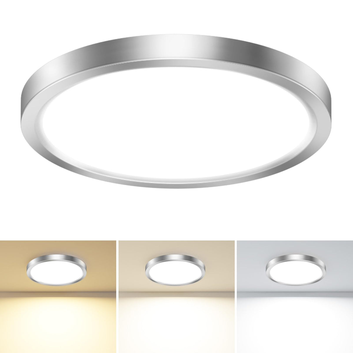 slochi Bathroom Light, 3000K/4000K/6500K 3 Color Temperature, Waterproof, Round, Modern, Flush Ceiling Light for Bathroom, Kitchen, Bedroom, Hallway and MoreØ18CM(Gold)