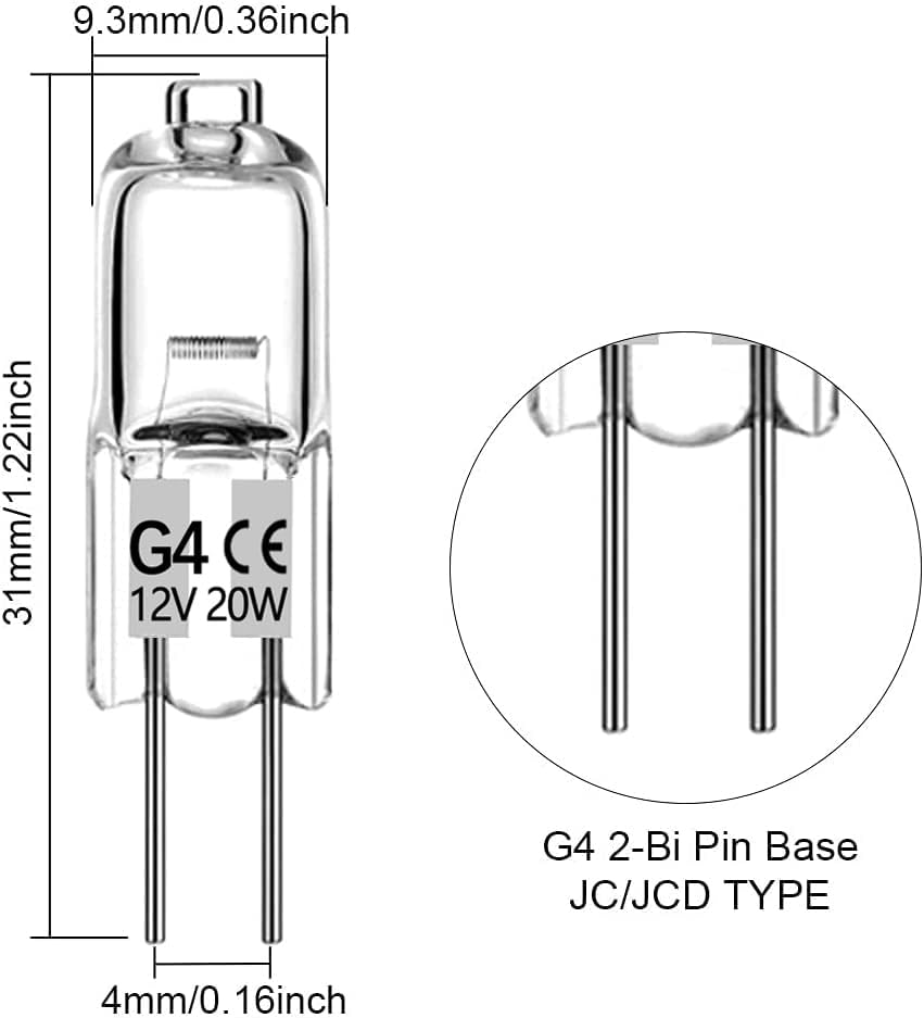 Haraqi 10 Pack G4 Halogen Bulbs，12 Volt 10 Watt Bi-Pin Halogen Bulbs