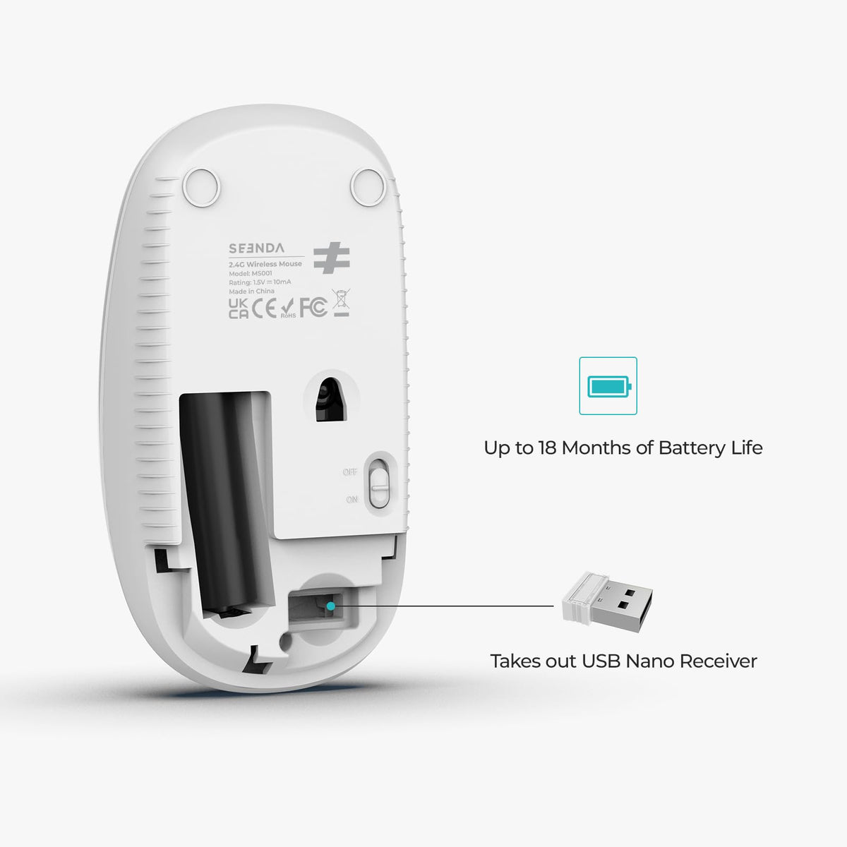 Seenda Wireless Mouse, Silent with 2.4G USB Receiver, Black